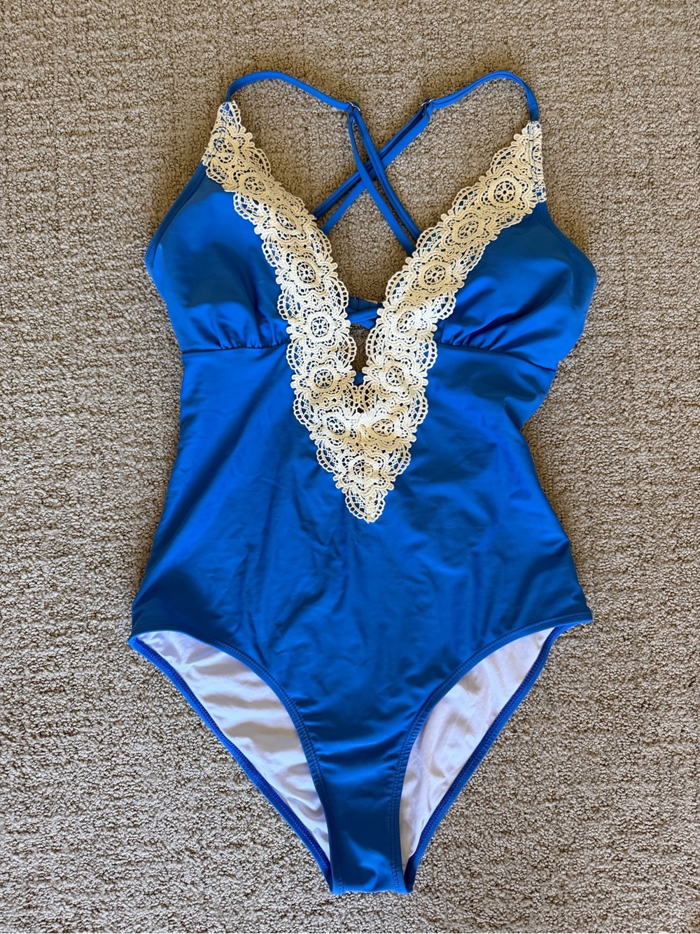 Cupshe Lace Trim V- Plunge One-Piece Swimsuit - SIZE LARGE